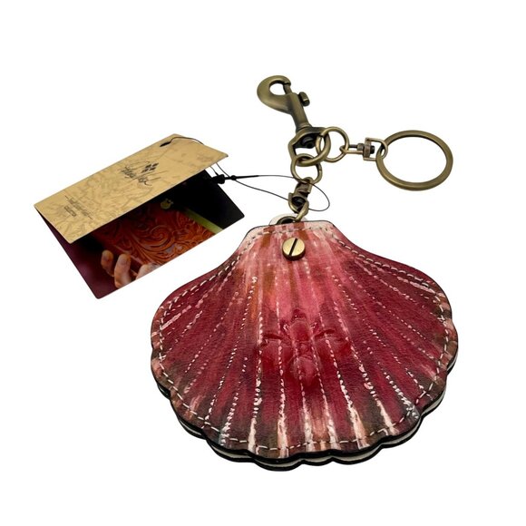 Patricia Nash Lilla Shell Mirror Leather Bag Charm Key Chain Fob NWT - Picture 2 of 6
